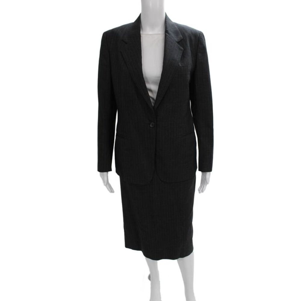 Brooks Brothers Womens Striped Print Long Sleeve Blazer Set Gray Size 6